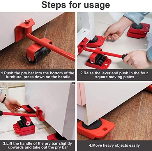 Furniture Lifter and Mover Tool Set with Wheel Pads