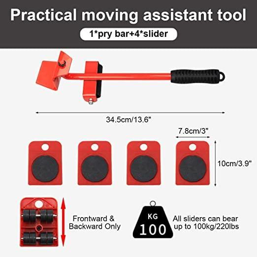 Furniture Lifter and Mover Tool Set with Wheel Pads